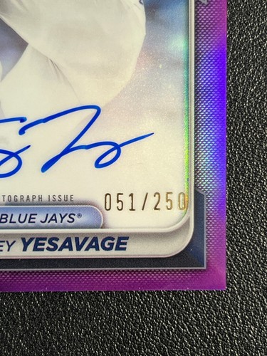 2024 Bowman Draft Trey Yesavage 1st Purple Refractor Auto 051/250 BJKOP - Bild 3 von 5