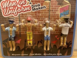 4 WINE CHARMS -- MEN IN UNIFORM DRINK MARKERS  -BY NPW - NEW IN PACKAGE