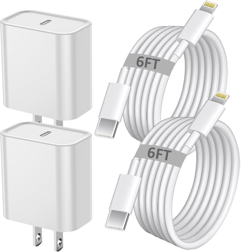 2-Pack Fast USB-C Charger for iPhone 14 to 6 Plus Models
