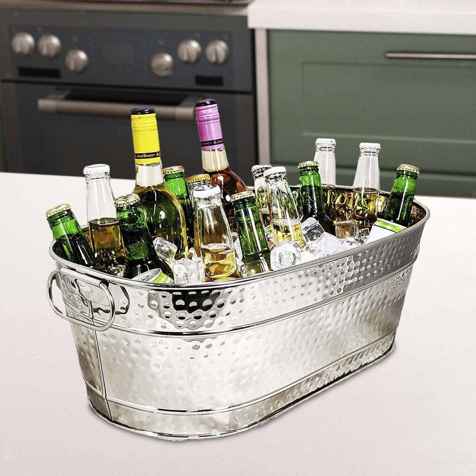 Galvanized Tub Durable Portable Ice Bucket for Drinks Wine Cooling