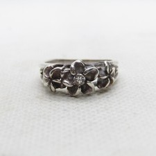 Sterling Silver 925 Cubic Zirconia Plumeria Flower Ring Size 7.25 K6896