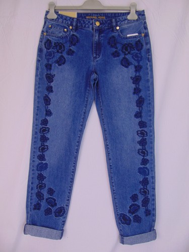 NWT MICHAEL KORS DILLON ANTIQUE WASH DENIM EMBROIDED FLORAL RELAXED FIT JEANS 6 - Picture 3 of 12