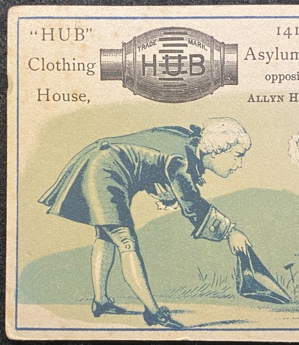 1880c **HUB CLOTHING HOUSE** HARTFORD, CT. VICTORIAN TRADE CARD+TRADEMARK LOGO! - Picture 7 of 9