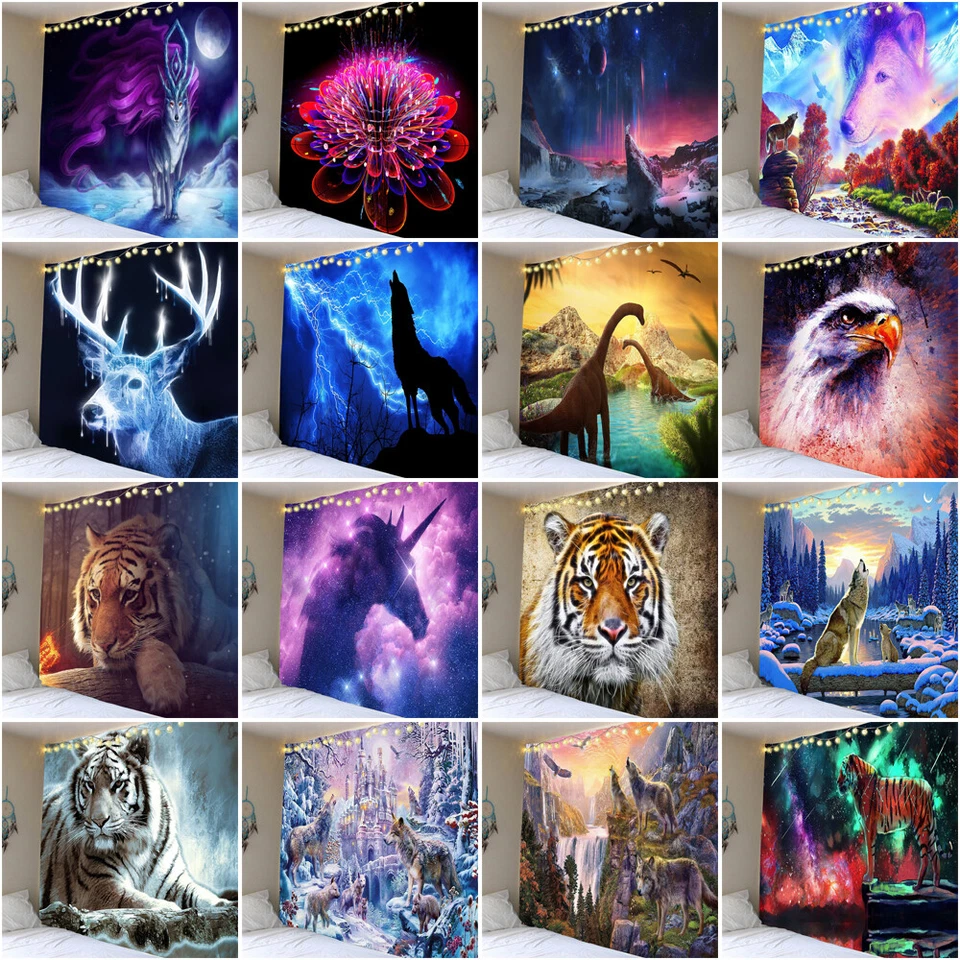 Colcha grande tapiz de animales nocturnos para colgar en la pared dormitorio cubierta de playa telón de fondo Foto 2 de 2