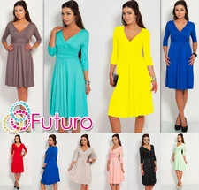   Classic & Elegant Women's Dress V-Neck Cocktail Jersey Office Size 8-16 4400