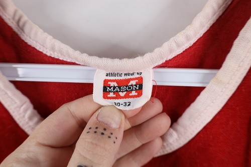 Vintage 60s 70s Boys Size 30 32 Knit Basketball Jersey Starr Red #9 USA - Picture 7 of 13