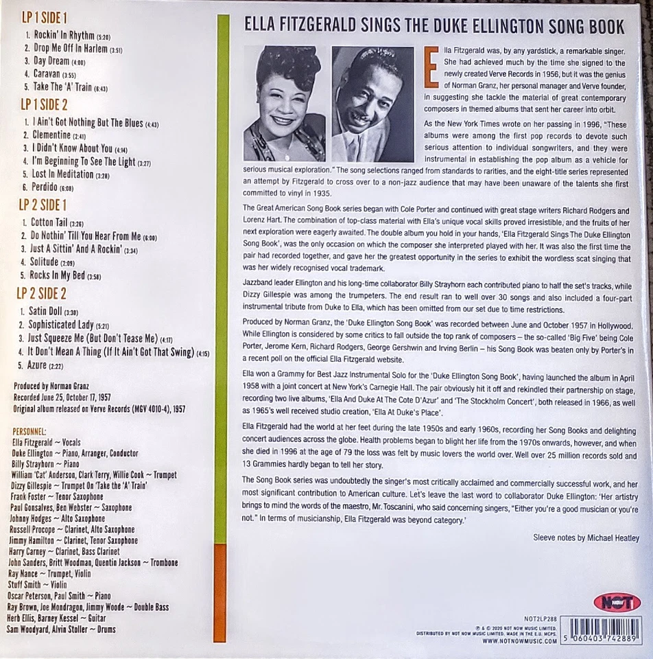 ELLA FITZGERALD SINGS THE DUKE ELLINGTON SONG BOOK 2 LP SET 180 GRAM VINYL - Image 2 of 2