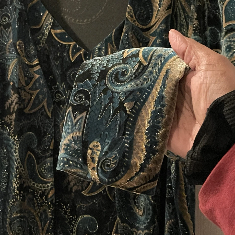 Xscape Joanna Chen Twinset Conjunto Cárdigan Tanque XL Verde Oscuro Paisley Terciopelo 2 piezas Foto 4 de 4