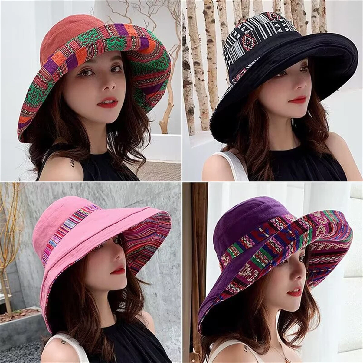 Women Cotton Wide Brim Sun Hats Summer UV Protection Reversible Bucket Hat
Opens in a new window or