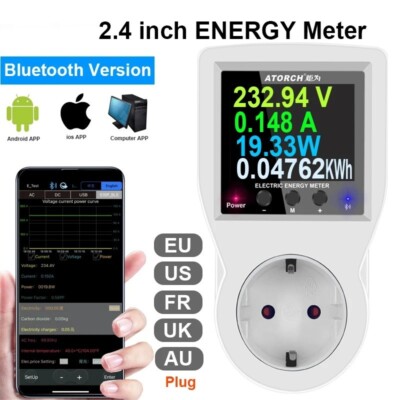 AC85-265V Digital Power Wattmeter Energy Consumption KWh Wattage Meter APP Tool