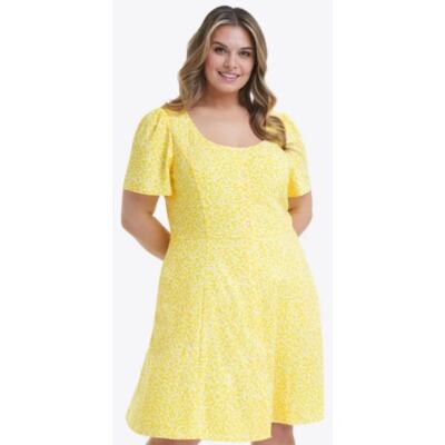 NWT Draper James Button Front Bonnie Mini Dress Golden Yellow Floral Womens 14