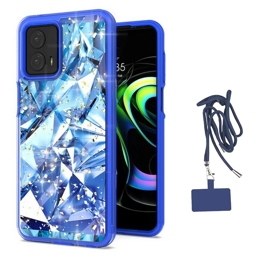 Phone Case for Motorola Moto G 5G 2023 Hybrid Glitter + Lanyard CrossBody Straps