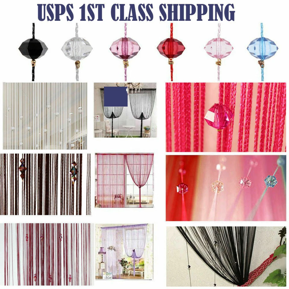 Cadena Borla Cortina Cuentas de Cristal Puerta Ventana Panel Divisor de Habitación Panel de Cuentas Foto 2 de 4