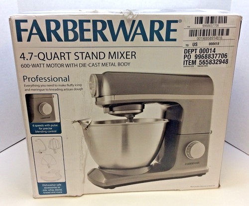 farberware 6 speed 4.7 quart gun metal professional stand mixer