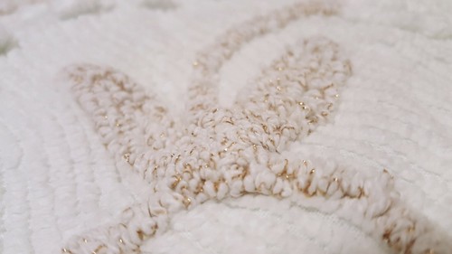 VINTAGE CHENILLE TAGESDECKE DECKE WEISS & METALLIC GOLD 104 x 90 - Bild 3 von 8
