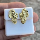 14K Gold Plated Nugget Cut Earrings Real 925 Sterling Silver Screw Back 20MM