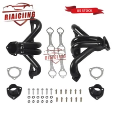 Pair Black Exhaust headers for Chevy Hugger Small Block SBC V8 283 305 327 350