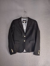 J Crew Womens Blazer 2 Black 2 Button Schoolboy Preppy Collared Wool Blend Lined