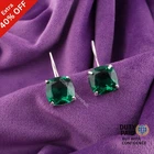925 Sterling Silver Cushion Green Emerald Stone New Dangle Drop Earrings Jewelry