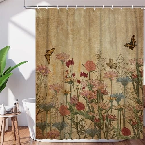 Cortina de Ducha Floral para Baño, Boho Retro Flor 60"W x 71"L (Pack de 1) Foto 2 de 4