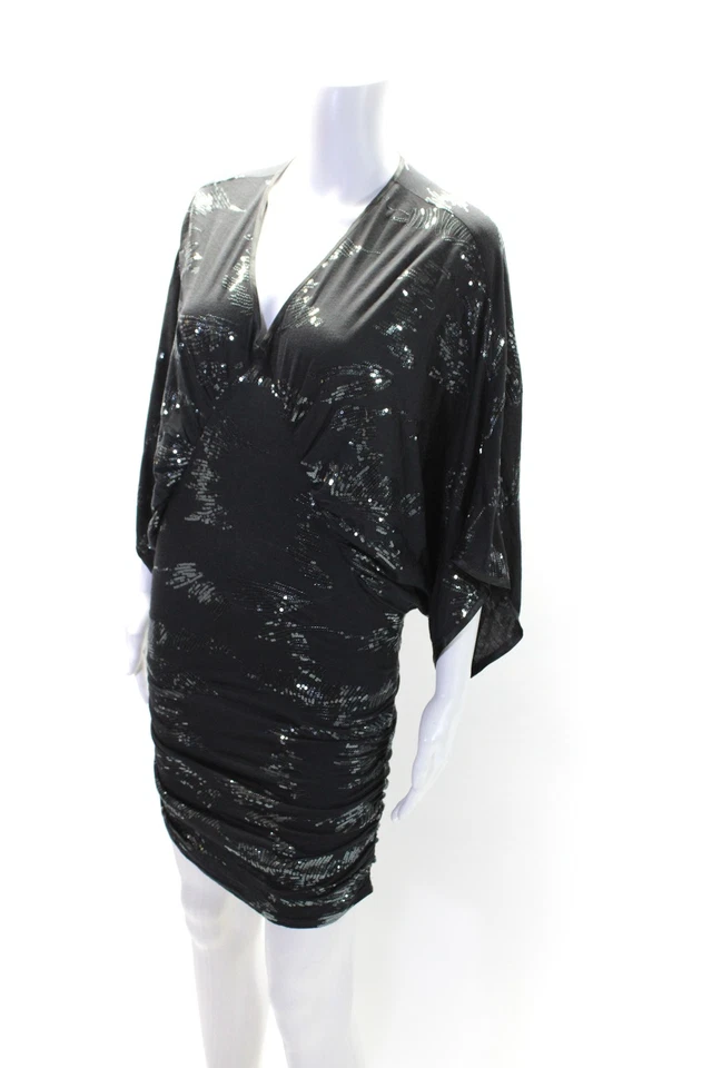 Vestido ajustado Vanita Rosa para mujer gris estampado de lentejuelas cuello en V manga 3/4 talla S Foto 2 de 4