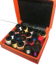 Vtg Belding Corticelli Box Case 19 Spools Thread Thimble Sewing Travel Kit Silk?