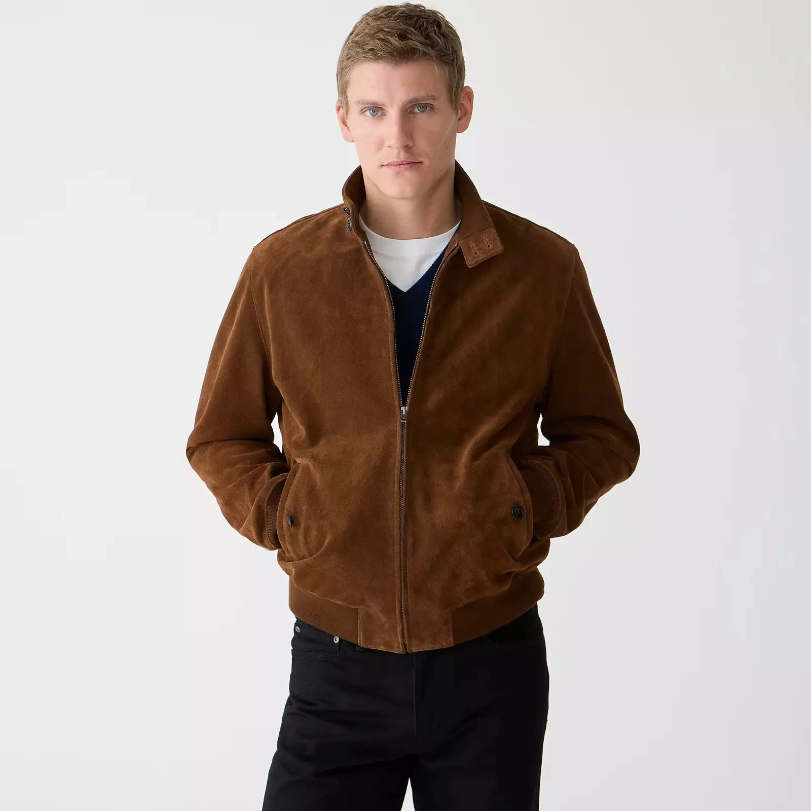Men Brown Leather Racer Jacket Pure Suede Motorcycle Size XS S M L XL XXL - 289