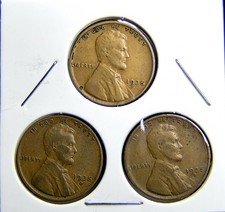 1935-P 1935-D 1935-S  Lincoln Wheat Copper Penny Cent - 3 Coin Set [USP-191]