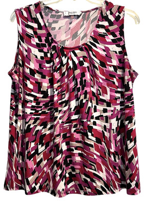 JONES STUDIO SEPARATES Top Size 2X Pink Black White Sleeveless Stretchy Blouse