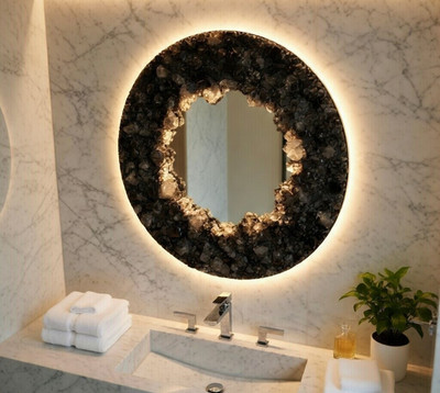 Quartz Agate Wall Hanging Mirror   Luxury Gemstone Bedroom Decor Piece