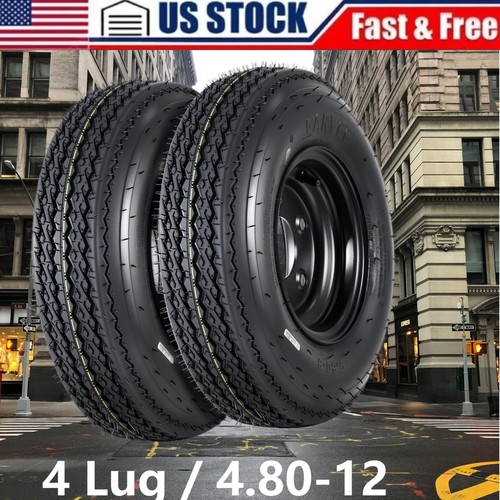 ✨2 Pack 480-12 4.80x12 4.80-12 4.8-12 Trailer Tires with 12'' Rims, 4 Lug on 4'
