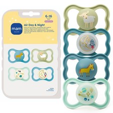 MAM Air Pacifier 4 Count Pack of 1 , Blue Teal/Peppermint Green/Blue Sky