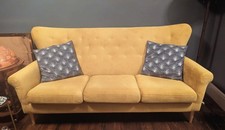Beautiful 3 Seater Contemporary Yellow/ Ochre/ Mustard Colour Sofa Velvet Feel