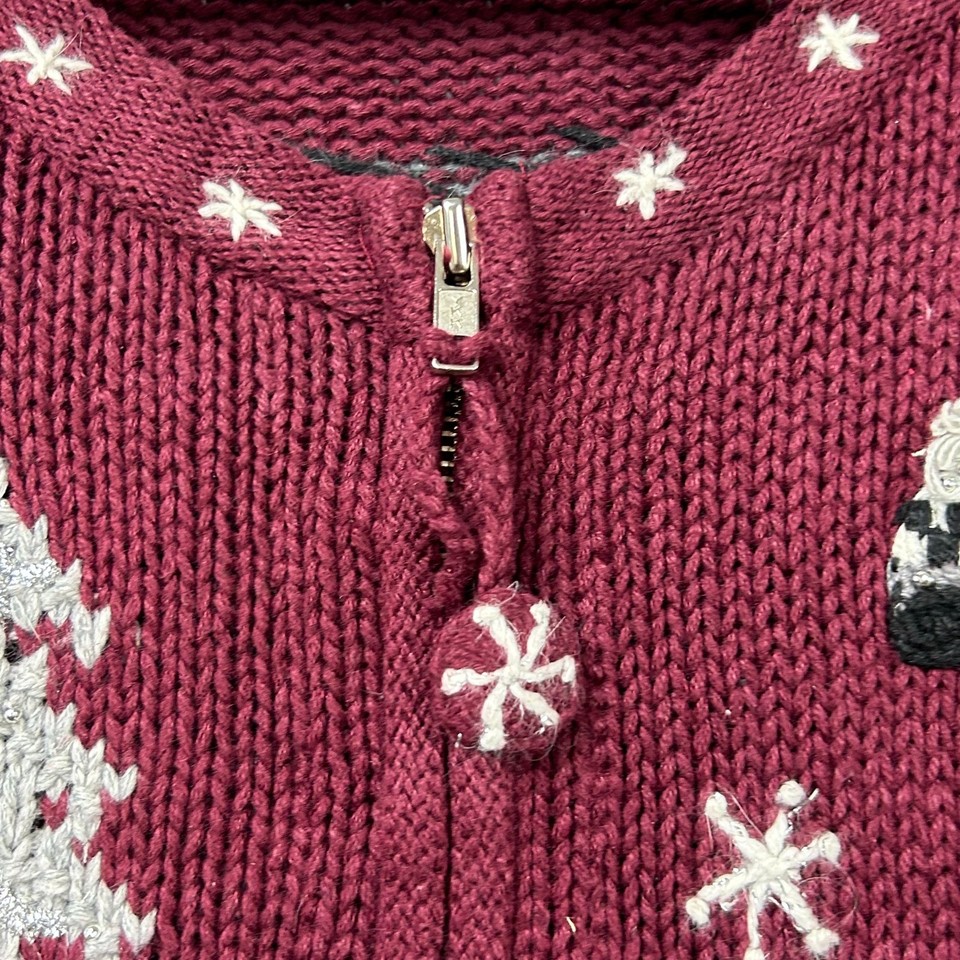 Croft Barrow Christmas Cardigan Womens L Red Snowman Pockets Zip Knit ...