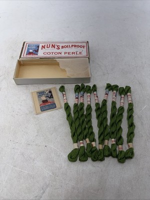 Vtg Nun's Boil Proof Coton Perle' Thread 9 Skein Marked 14'35Yds Green # 332