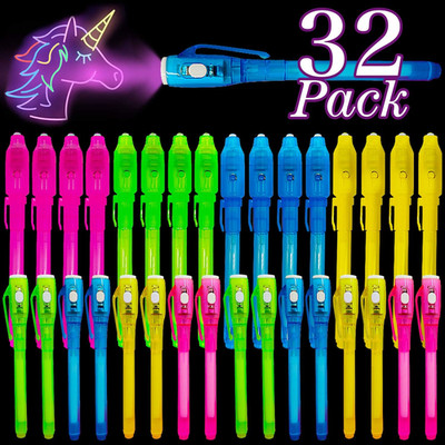 32 Pack 2 Style Invisible Ink Pen with UV Black Light Secret Spy Pens for Secret