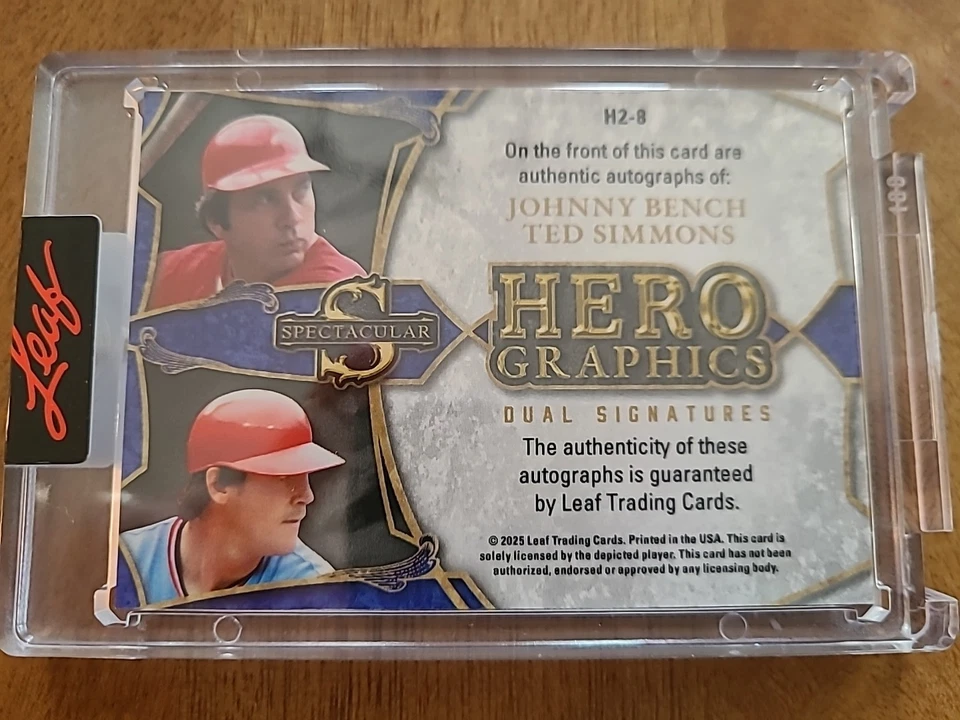 2025 Leaf Spectacular HeroGraphics2 Johnny Bench Ted Simmons Dual Auto 3/3 - Imagem 4 de 4