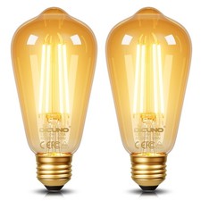 E26 ST64 Edison 6W 60W Eq Vintage Amber Glass 2200K 600LM Non-Dim CRI80 2-Pack