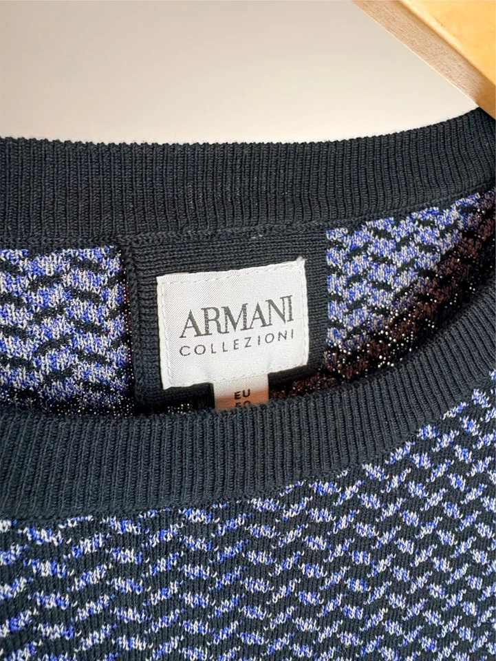 Suéter pequeño ARMANI Collezioni azul marino y gris para hombre Foto 3 de 4