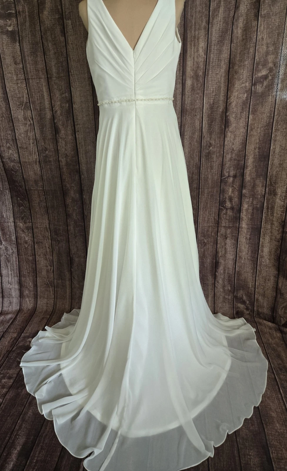 OFF WHITE Abito da sposa made in USA bianco sporco chiffon linea A treno taglia M L