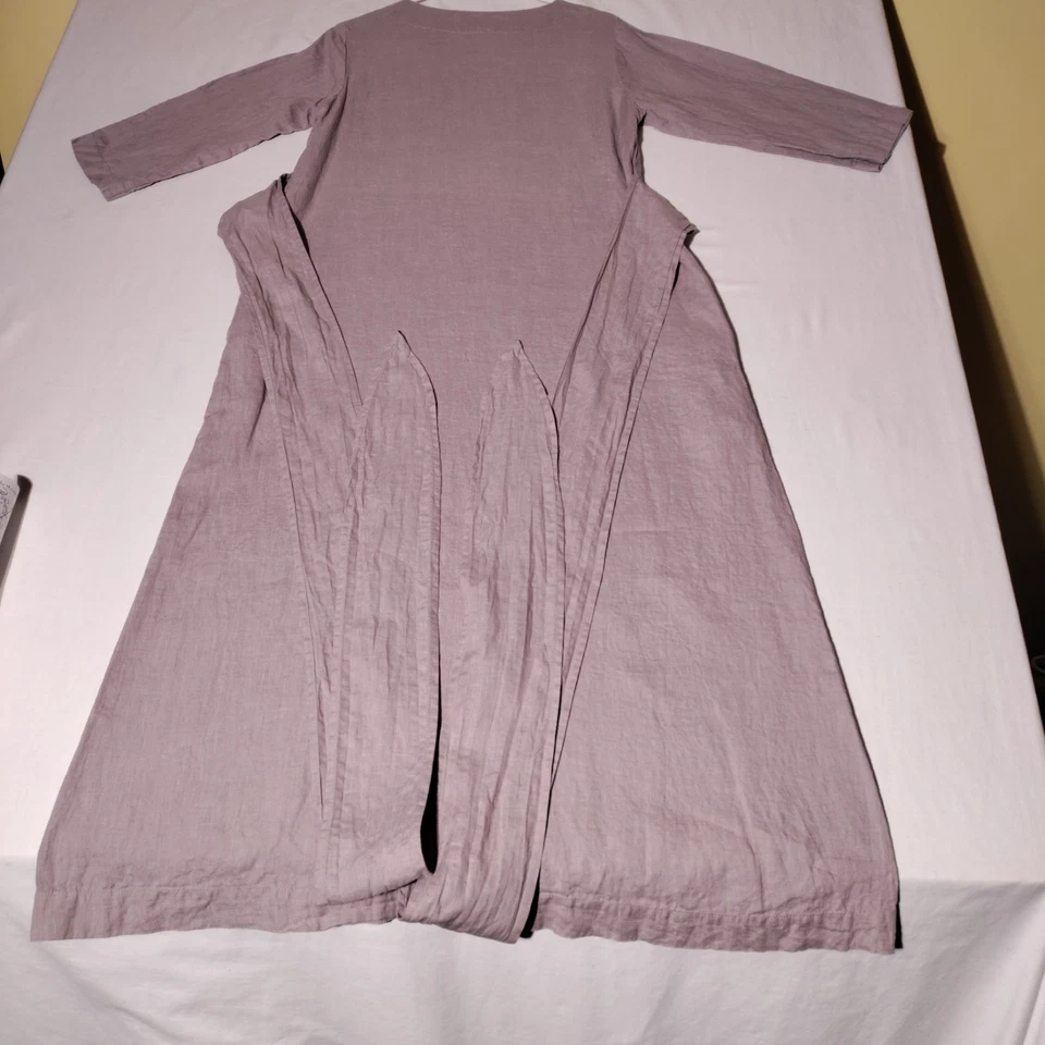 Bata Len Ok 100 % lino talla pequeña malva con cinturón y bolsillos natural Foto 2 de 4