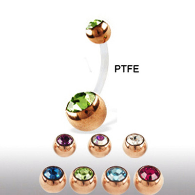 PTFE Stab Bauchnabel Piercing Rosegold Doppel Kristall Kugeln kürzbar! Farben