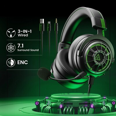 E5000 Pro Gaming Headphones for PC/PS4/Xbox/Switch, 7.1 Wired Headset Gamer
