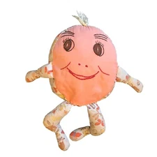 Vintage Folk Art Handmade Rag Doll 12" Embroidered Face Butterfly  Creepy Derpy