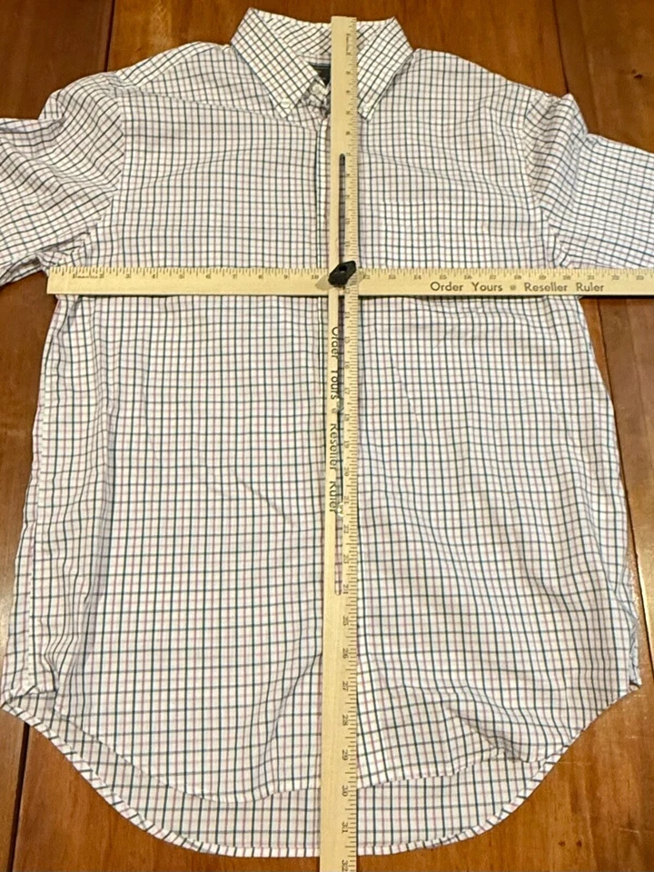 Camisa de vestir GAP para hombre talla L original ajustada sin planchar abotonada rosa azul marino a cuadros Foto 2 de 4