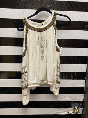 Women ''Free People''Egyptian accents,off shoulder long sleeves, white top. Size S