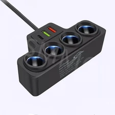 4 Way Car Cigarette Lighter Socket Splitter Dual USB PD Port Fast Charger Power