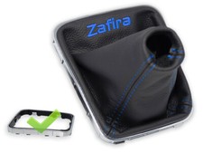 SCHALTMANSCHETTE FUR OPEL ZAFIRA B SCHALTSACK LEDER STICKEREI BLAU CHROMRAHMEN