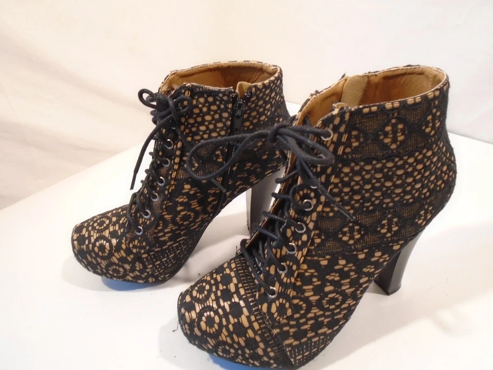 Y2K Charlotte Russe шнурует вверх молнии высокий каблук платформе ботинок черный размер 8,5 - Изображение 2 из 4