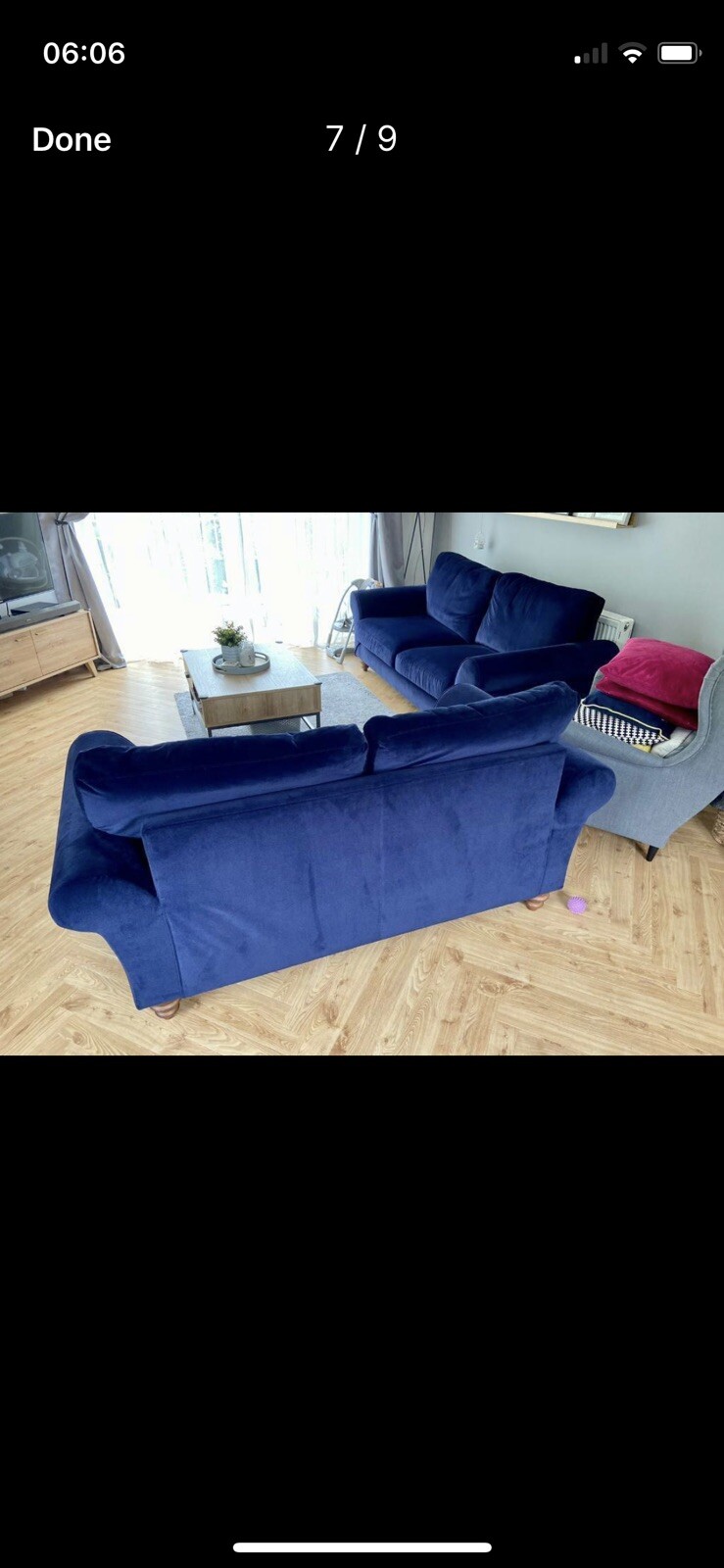 DFS Velvet Blue Sofa Set 2 And 3 Seater eBay
